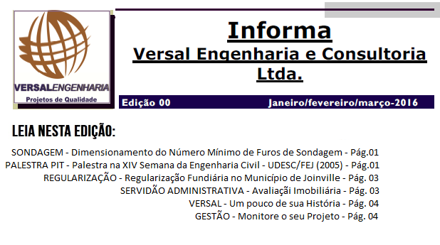 1ª EDIÇÃO DO INFORMATIVO TÉCNICO DA VERSAL